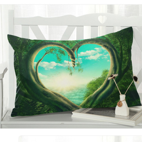 Interestprint Green Heart Tree Forest Sky Sea Pillowcase Standard