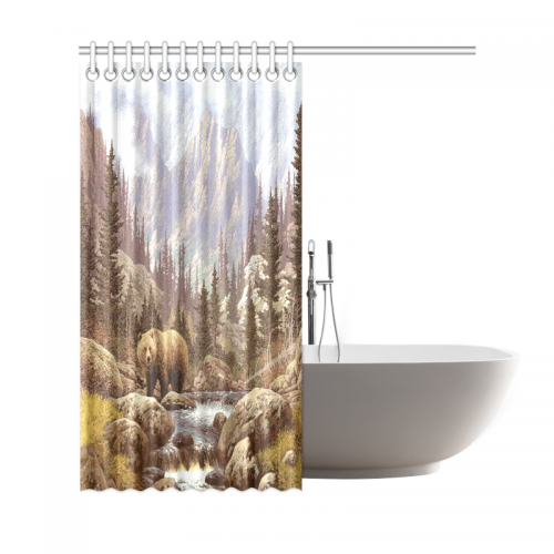 72x72/'/' Grizzly Bear in the Mountains Bathroom Shower Curtain Waterproof Fabric