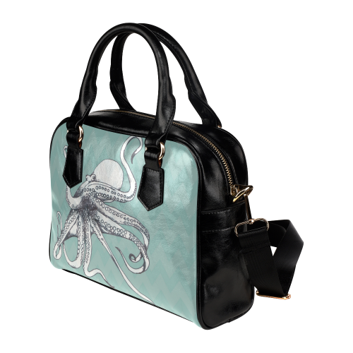 INTERESTPRINT Blue Octopus PU Leather Satchel Shoulder Tote Bags Top Handle Handbags 