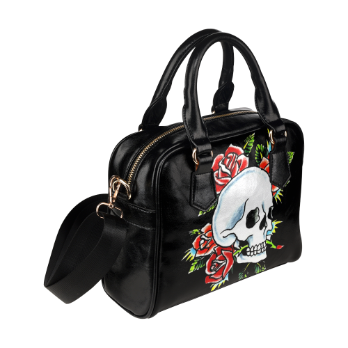 InterestPrint Skull With Flowers Womens Top Handle PU Leather Shoulder Satchel Bag 