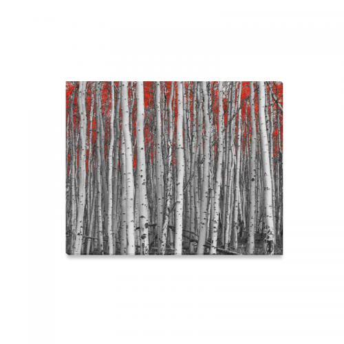 Interestprint Grey Birch Red Leaves In Black And White Forest Canvas Wall Art Print Painting Wall Hanging Artwork For Home Decoration